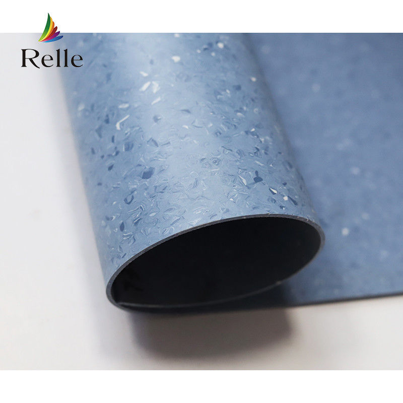 Relle rouleau de sol en vinyle antibactérien homogène en granit bleu et blanc avec revêtement PUR