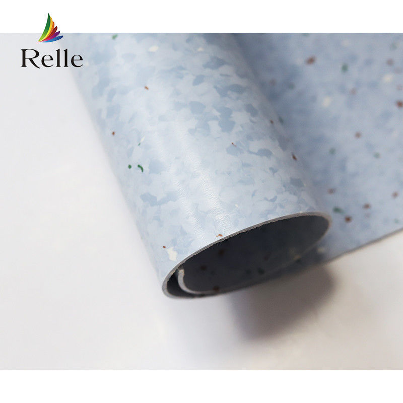 Relle rouleau de sol en vinyle antibactérien homogène en granit bleu et blanc avec revêtement PUR