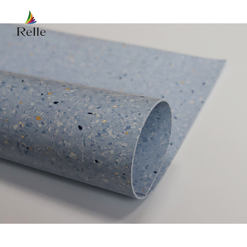 Relle rouleau de sol en vinyle antibactérien homogène en granit bleu et blanc avec revêtement PUR