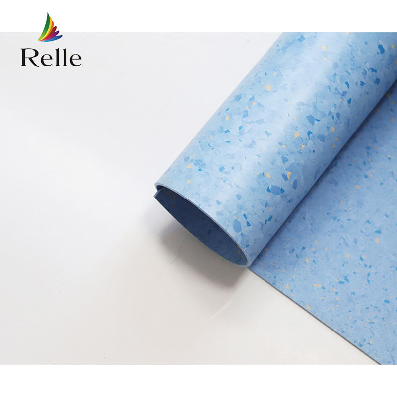 Relle rouleau de sol en vinyle antibactérien homogène en granit bleu et blanc avec revêtement PUR
